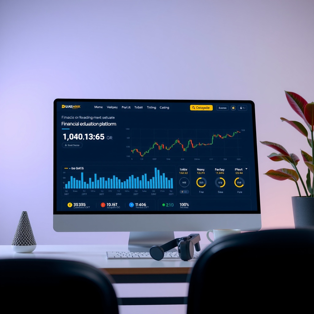 mark-duke.one financiële educatie platform met moderne interface en cryptocurrency grafieken