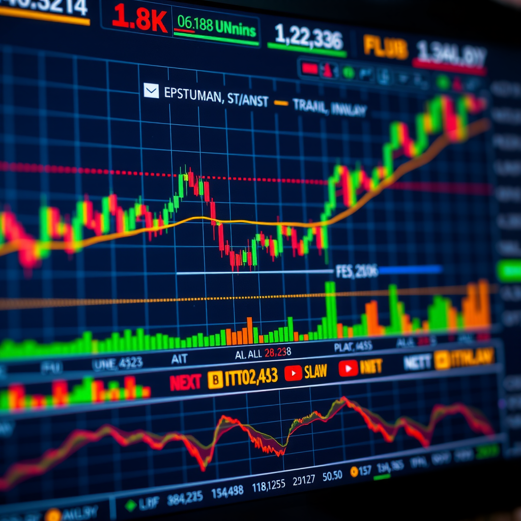 Financial chart analysis showing cryptocurrency price trends, candlestick patterns, volume indicators, and technical analysis tools for market sentiment evaluation